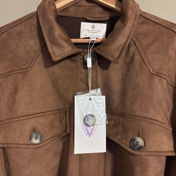 NEW 26 International Jade & Ivory Brown Faux Suede Belted Shirt Jacket Women’s L - Picture 4 of 7